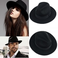 Vintage Retro Mujer Fedora Trilby Faux Wool Cap Ribbon Wide Brim Felt Hat Black 280431003874 eb-12770160